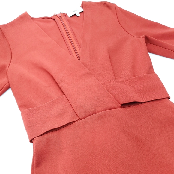 REISS Women's Rebecca Short Sleeve Fitted Sheath Midi Dress Red/Orange Size 4 - Picture 4 of 9